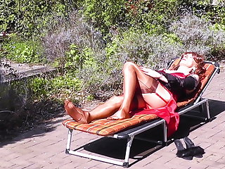 Sunbathing in Nylon Stockings & Satin